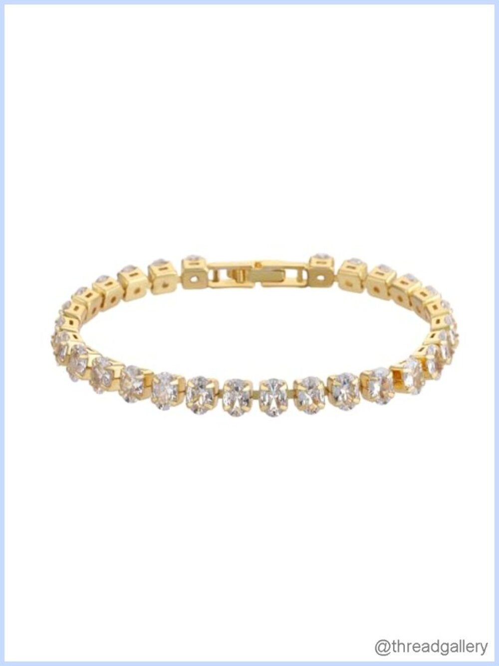 18K Gold Plated Oval-Cut CZ Tennis Bracelet, Box Clasp, Hypoallergenic
